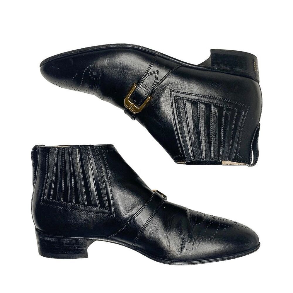 Gucci Interlocking G Logo Perforated Brogue Ankle Boot EU 37.5 US 7.5 Leather - Picture 5 of 11